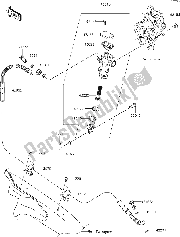 All parts for the 41 Rear Master Cylinder of the Kawasaki KX 450 2020