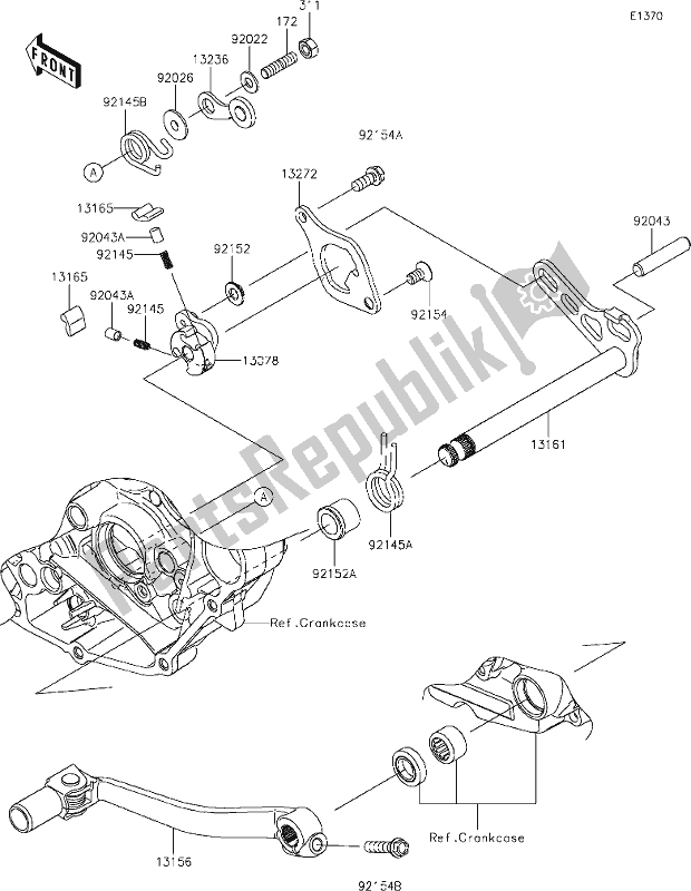 Alle onderdelen voor de 12 Gear Change Mechanism van de Kawasaki KX 450 2021