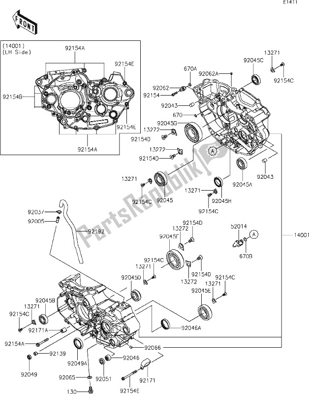 Tutte le parti per il 13 Crankcase del Kawasaki KX 450 2021