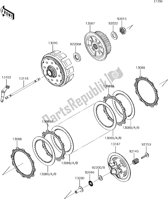 All parts for the 10 Clutch of the Kawasaki KX 450F 2017