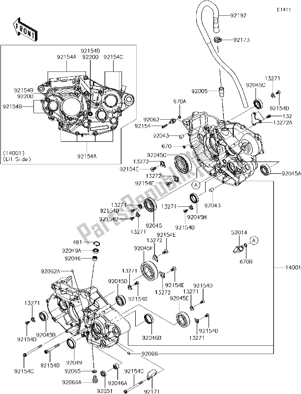 Alle onderdelen voor de 14 Crankcase van de Kawasaki KX 450F 2017