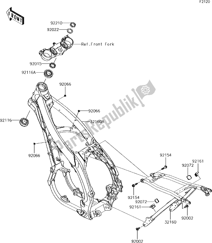 Alle onderdelen voor de 27 Frame van de Kawasaki KX 450F 2017