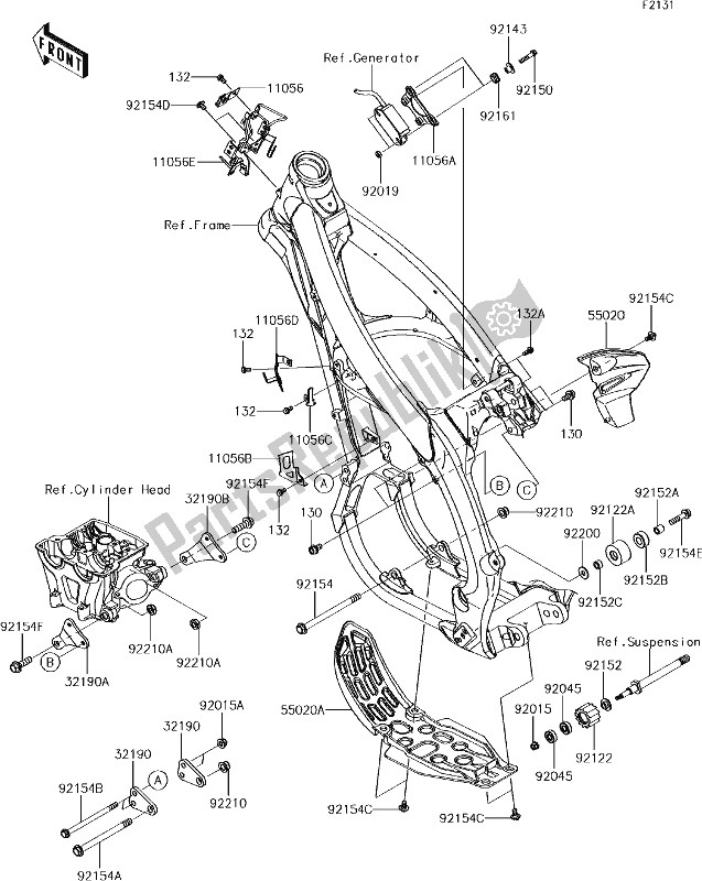 All parts for the 28 Frame Fittings of the Kawasaki KX 450F 2017