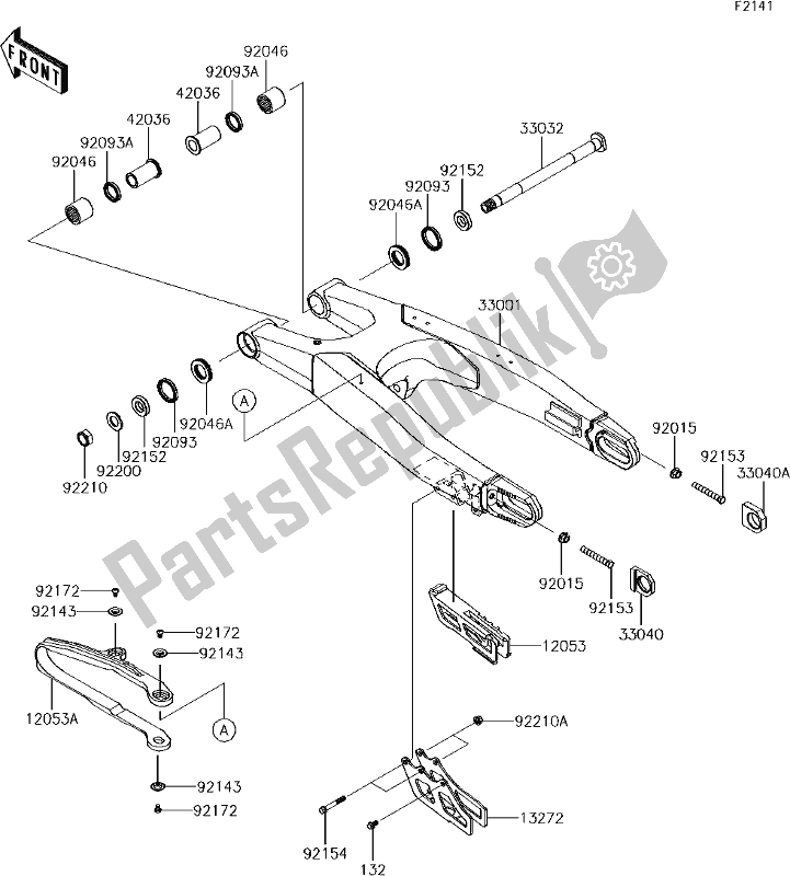 Alle onderdelen voor de 29 Swingarm van de Kawasaki KX 450F 2017