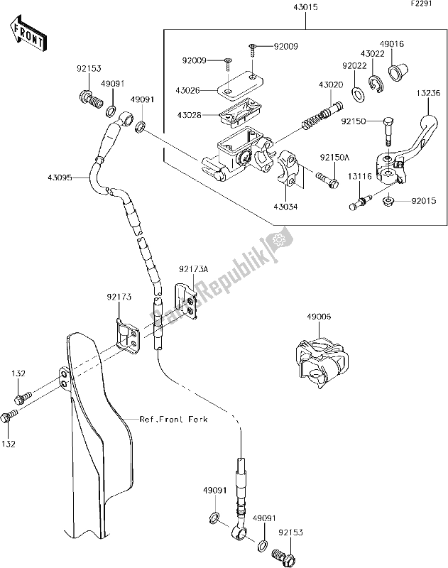 Alle onderdelen voor de 40 Front Master Cylinder van de Kawasaki KX 450F 2017