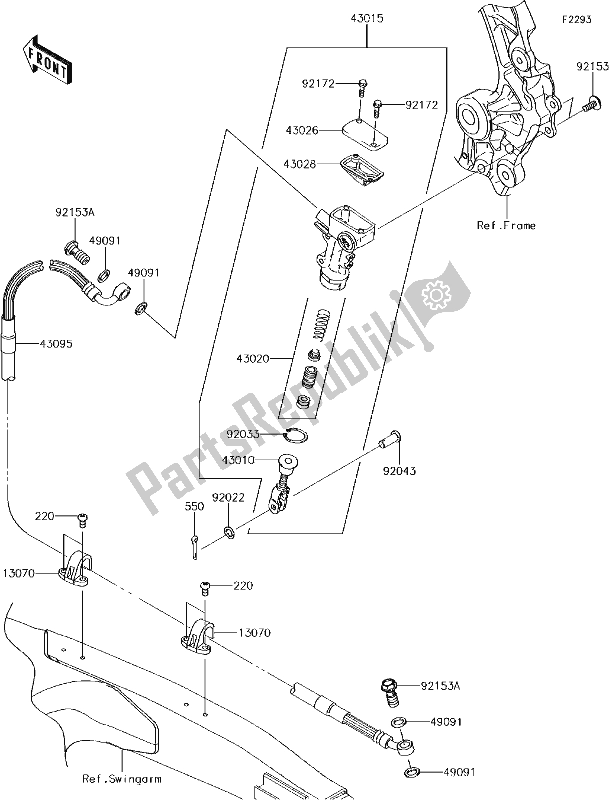 Alle onderdelen voor de 42 Rear Master Cylinder van de Kawasaki KX 450F 2017