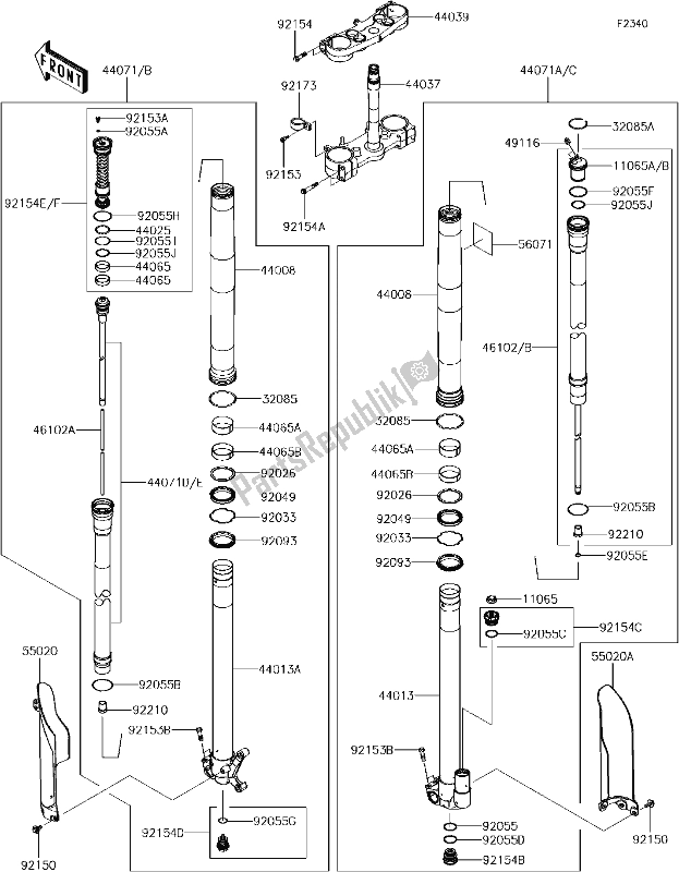 All parts for the 45-1front Fork of the Kawasaki KX 450F 2017