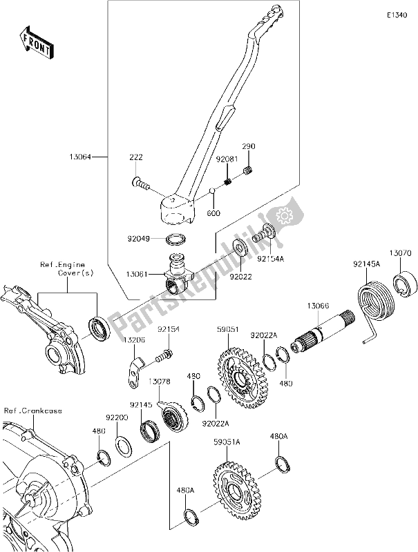 Alle onderdelen voor de 9 Kickstarter Mechanism van de Kawasaki KX 450F 2017