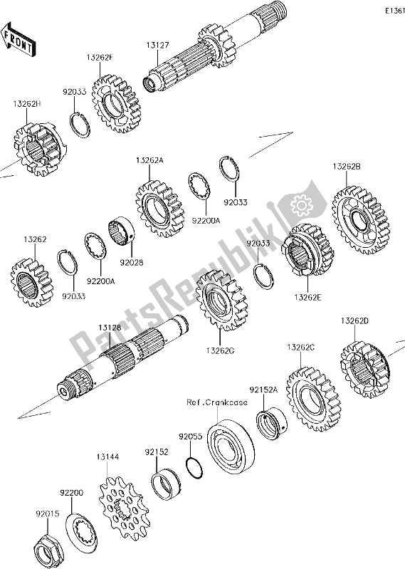 All parts for the 11 Transmission of the Kawasaki KX 450F 2018