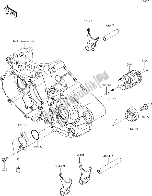 Alle onderdelen voor de 12 Gear Change Drum/shift Fork(s) van de Kawasaki KX 450F 2018