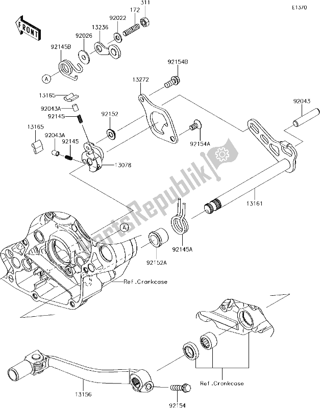 Tutte le parti per il 13 Gear Change Mechanism del Kawasaki KX 450F 2018