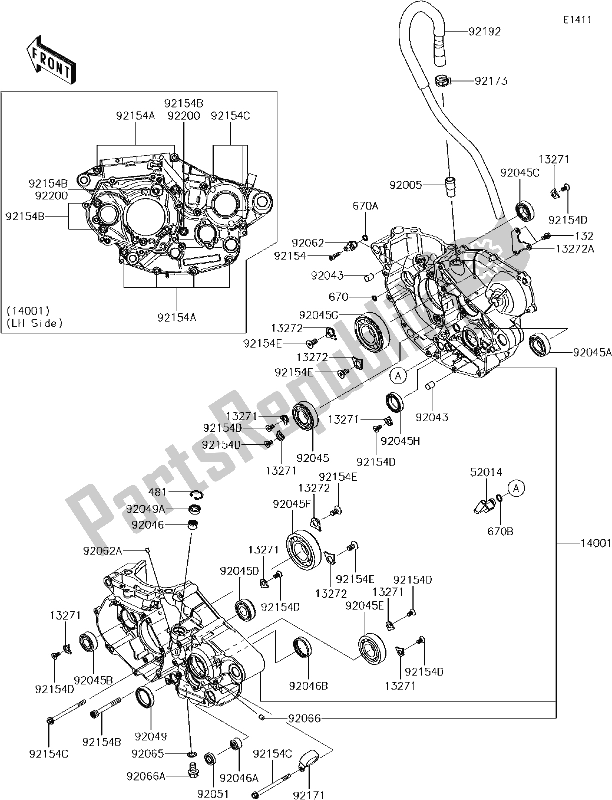 All parts for the 14-1crankcase of the Kawasaki KX 450F 2018