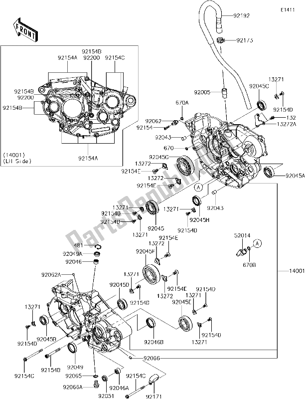 Todas las partes para 14 Crankcase de Kawasaki KX 450F 2018