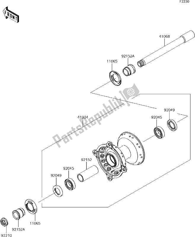 All parts for the 36 Front Hub of the Kawasaki KX 450F 2018