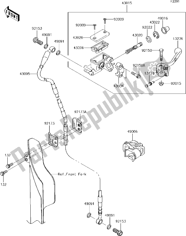 All parts for the 40 Front Master Cylinder of the Kawasaki KX 450F 2018