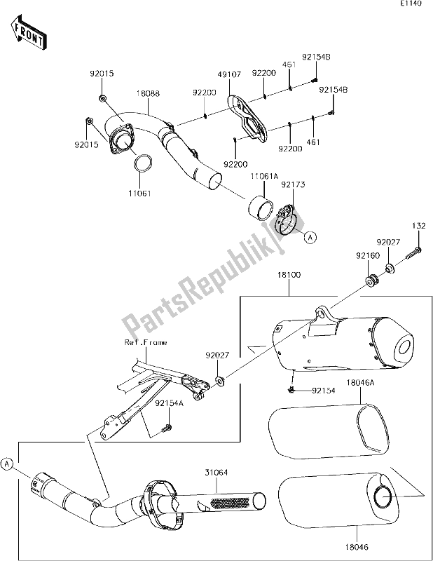 All parts for the 5 Muffler(s) of the Kawasaki KX 450F 2018