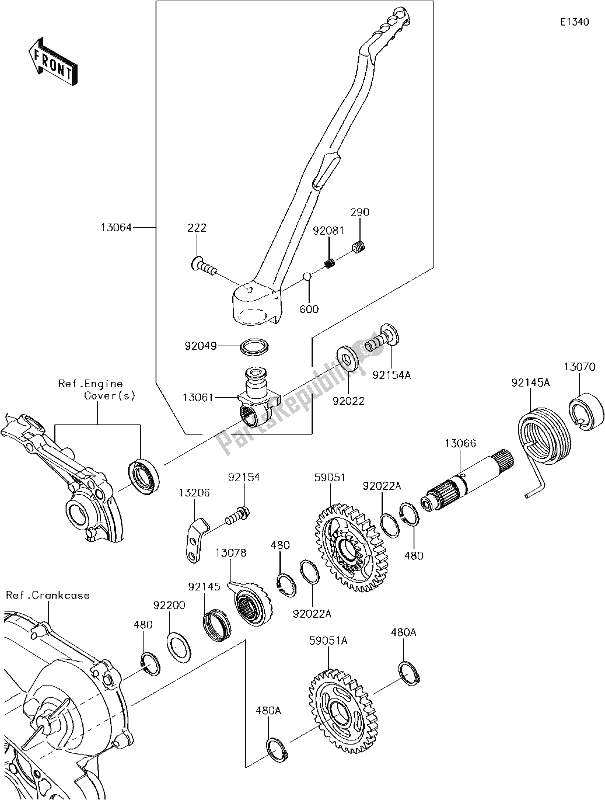 Tutte le parti per il 9 Kickstarter Mechanism del Kawasaki KX 450F 2018