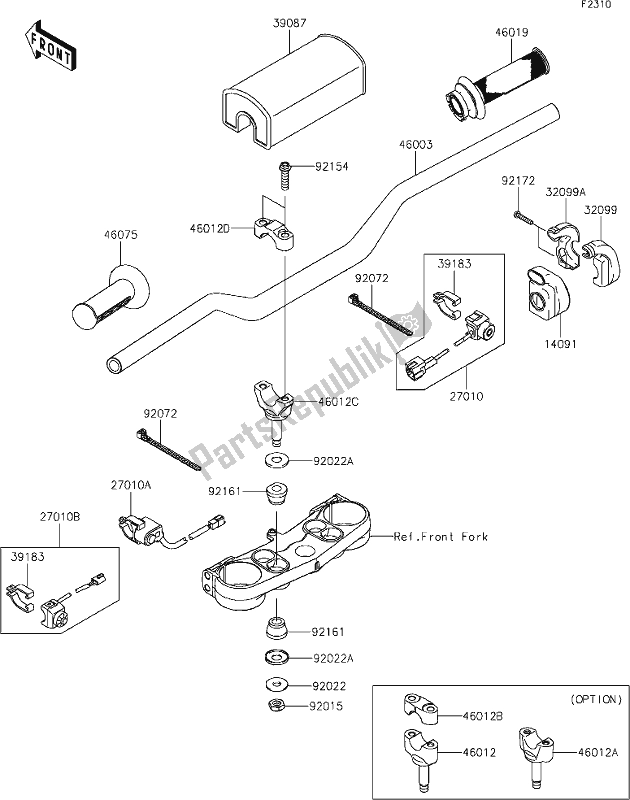 All parts for the 43 Handlebar of the Kawasaki KX 450X 2021