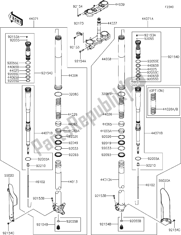 All parts for the 44-1front Fork of the Kawasaki KX 450X 2021