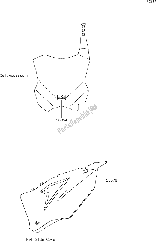 Alle onderdelen voor de 52 Decals van de Kawasaki KX 450X 2021