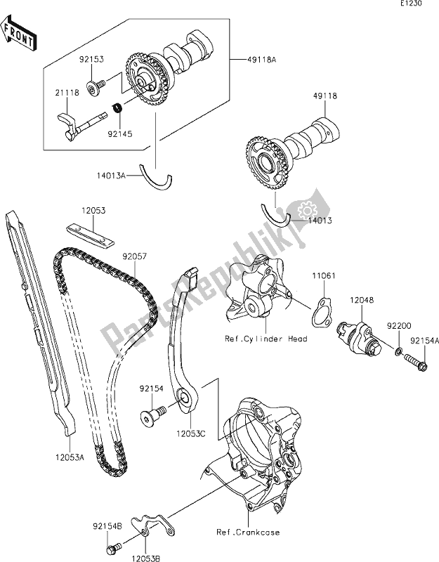 Todas as partes de 7 Camshaft(s)/tensioner do Kawasaki KX 450X 2021