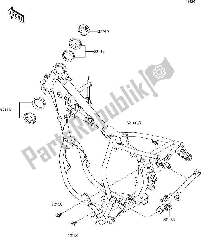 All parts for the 16 Frame of the Kawasaki KX 65 2017