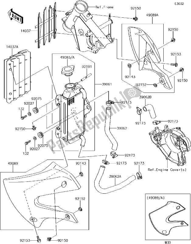 All parts for the 15 Radiator of the Kawasaki KX 65 2018