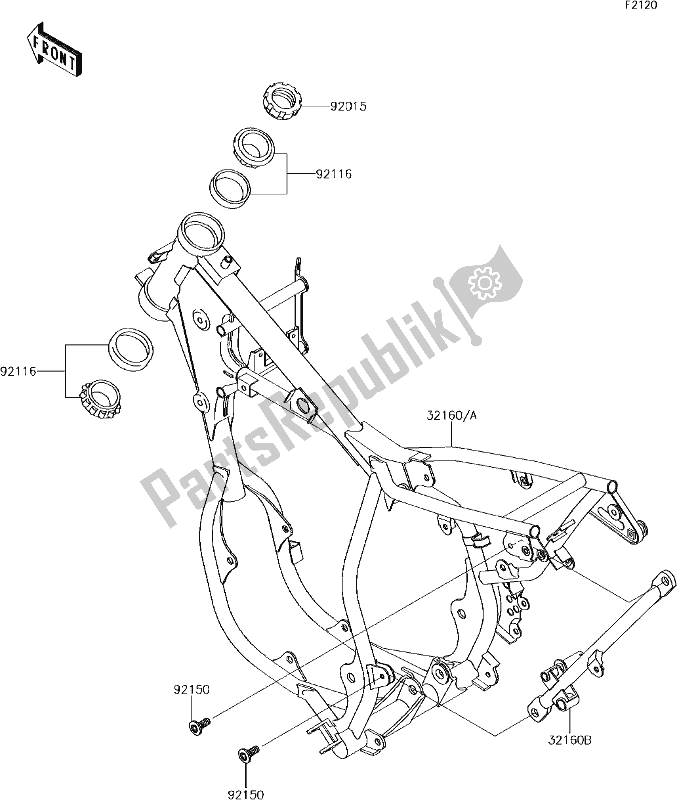 Alle onderdelen voor de 16 Frame van de Kawasaki KX 65 2018