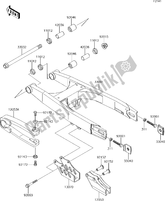 Alle onderdelen voor de 18 Swingarm van de Kawasaki KX 65 2018