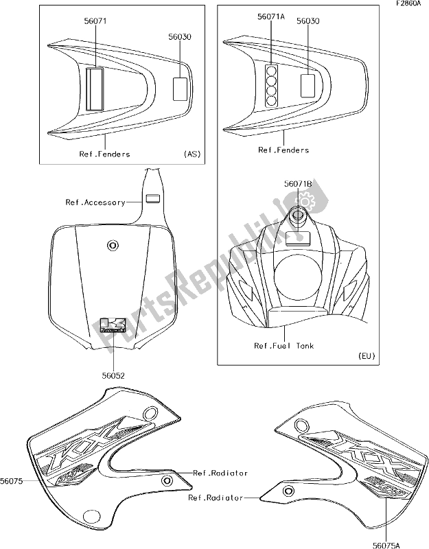 All parts for the 40 Labels(agf) of the Kawasaki KX 65 2018