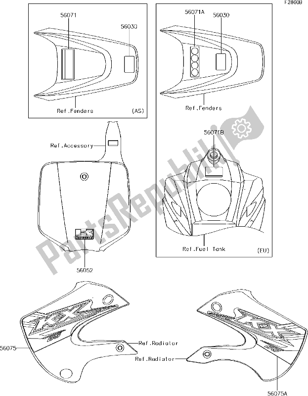 All parts for the 41 Labels(ahf) of the Kawasaki KX 65 2018