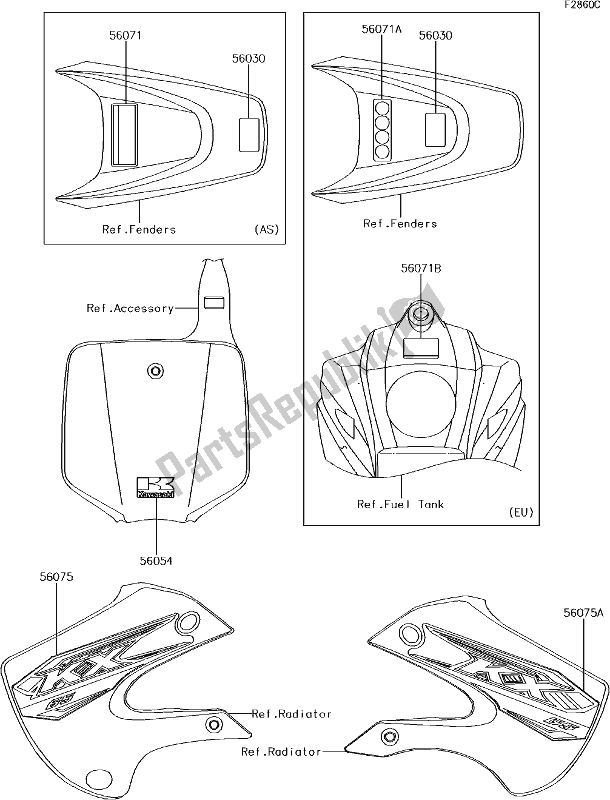 All parts for the 42 Labels(ajf) of the Kawasaki KX 65 2018