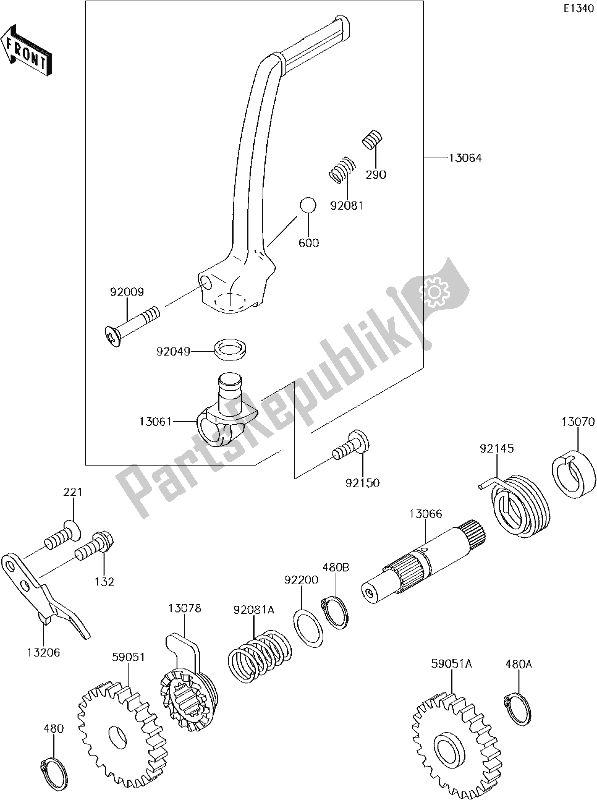 All parts for the 5 Kickstarter Mechanism of the Kawasaki KX 65 2018