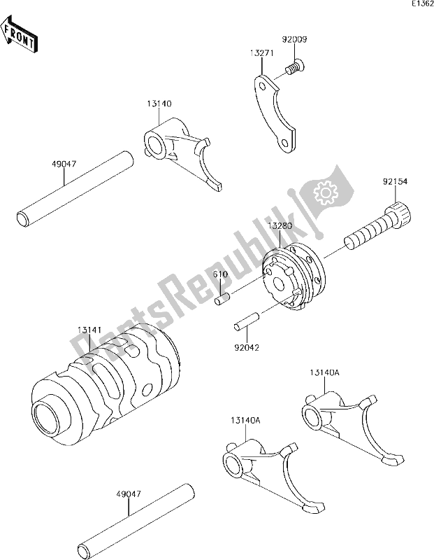 All parts for the 8 Gear Change Drum/shift Fork(s) of the Kawasaki KX 65 2018