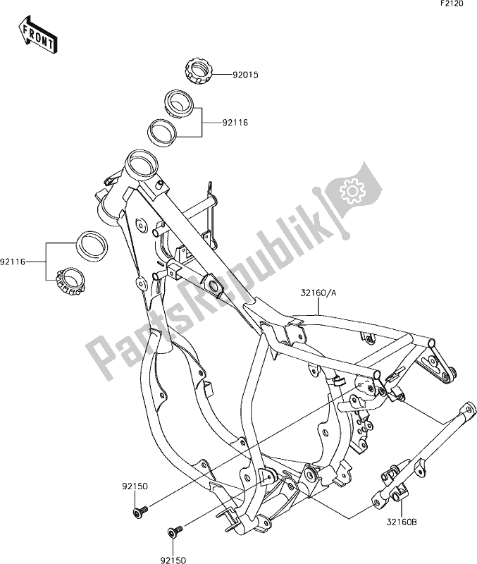 All parts for the 16 Frame of the Kawasaki KX 65 2019