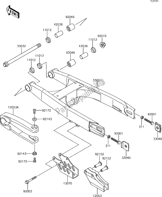 All parts for the 18 Swingarm of the Kawasaki KX 65 2019