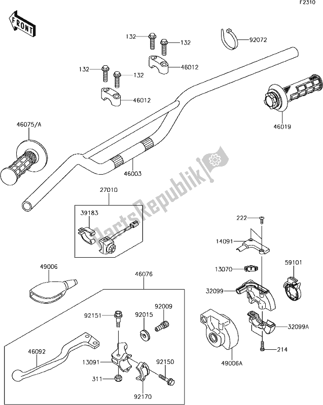 All parts for the 32 Handlebar of the Kawasaki KX 65 2019