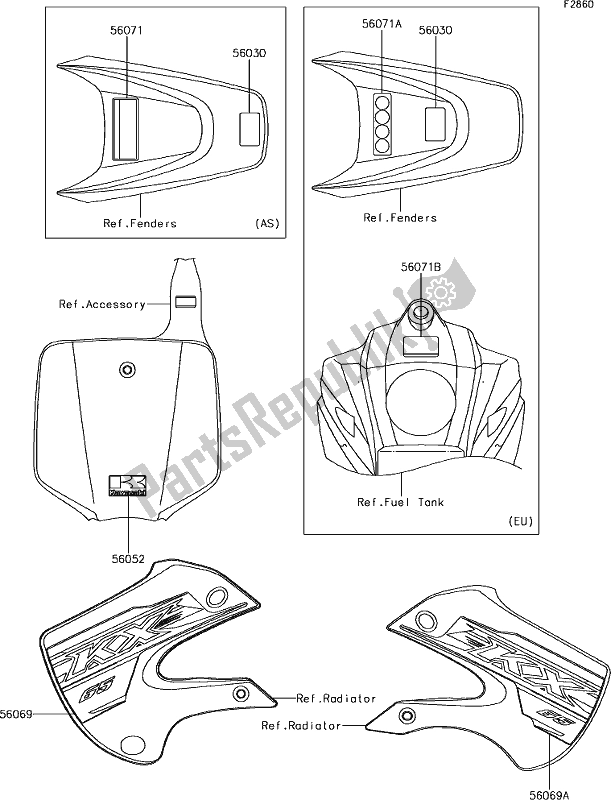 Alle onderdelen voor de 39 Labels(aff) van de Kawasaki KX 65 2019