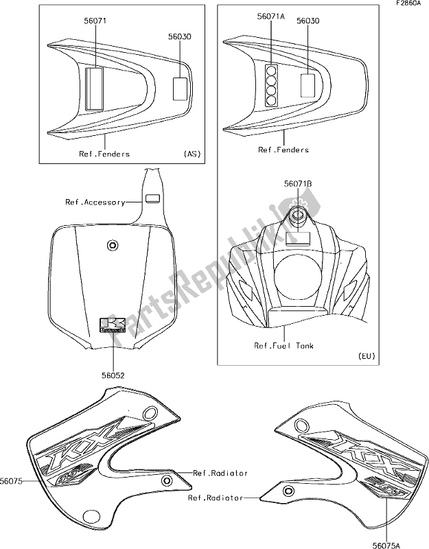 Tutte le parti per il 40 Labels(agf) del Kawasaki KX 65 2019