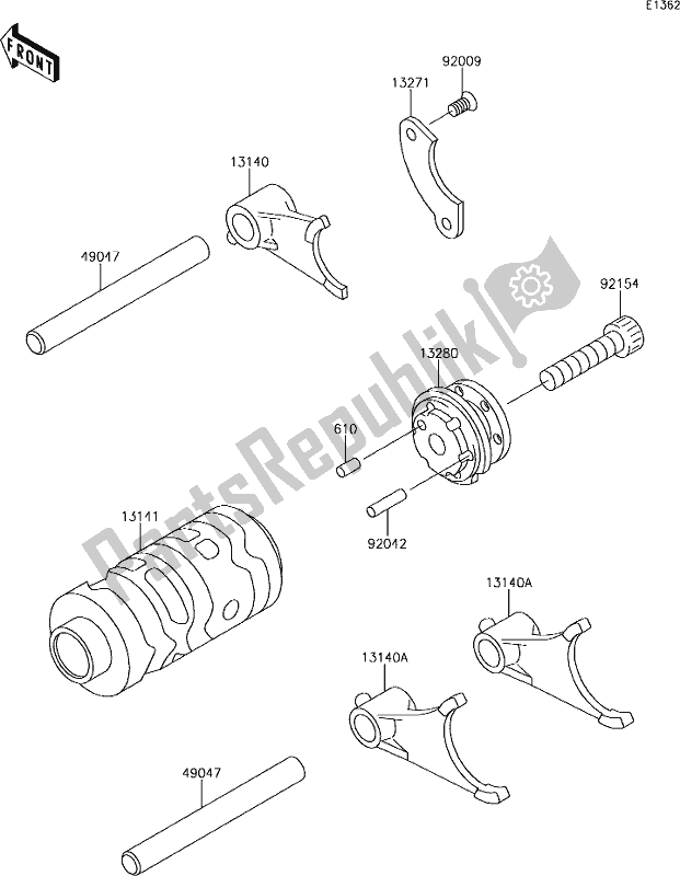 Toutes les pièces pour le 8 Gear Change Drum/shift Fork(s) du Kawasaki KX 65 2019