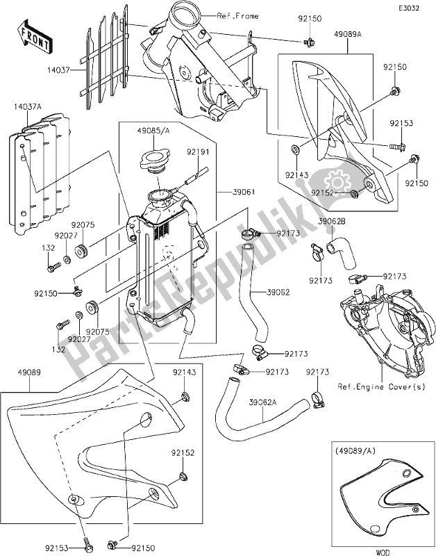 All parts for the 15 Radiator of the Kawasaki KX 65 2020