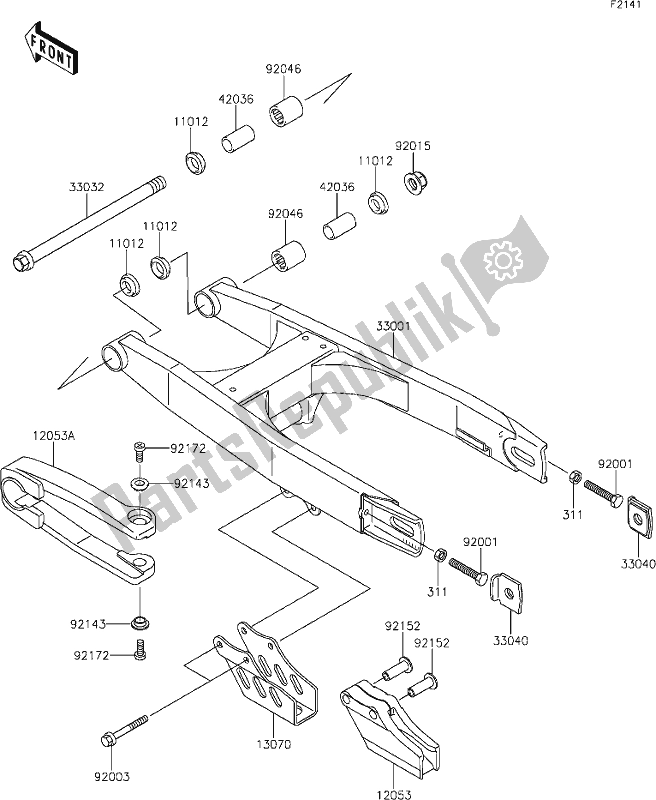 All parts for the 18 Swingarm of the Kawasaki KX 65 2020