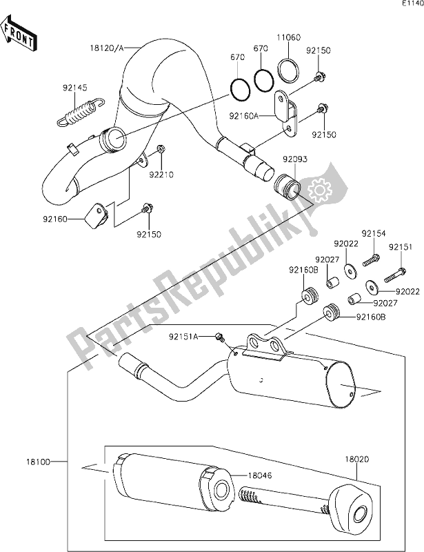 All parts for the 3 Muffler(s) of the Kawasaki KX 65 2020