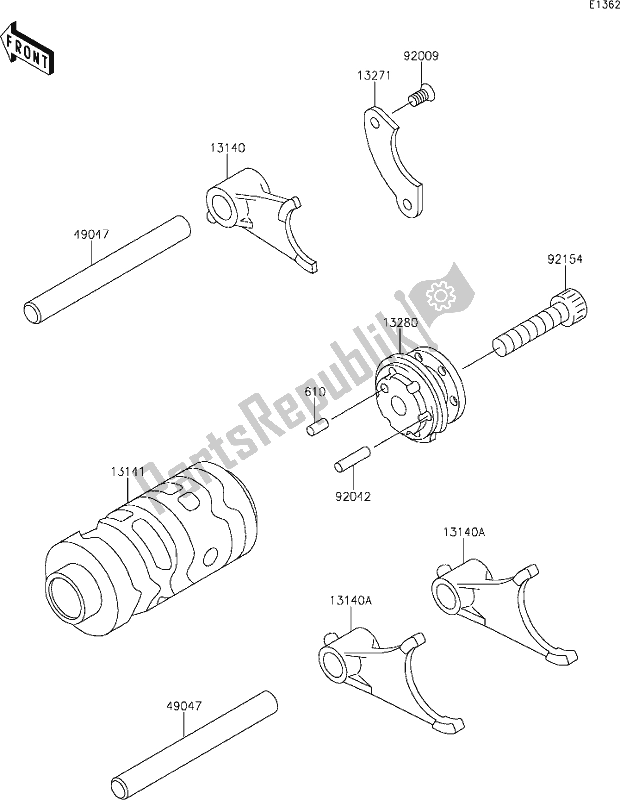 Todas as partes de 8 Gear Change Drum/shift Fork(s) do Kawasaki KX 65 2020