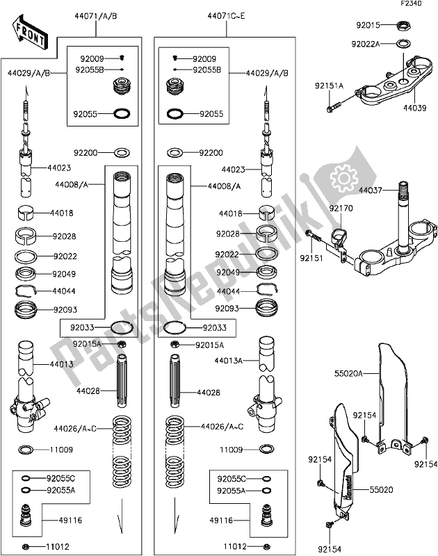 All parts for the E-8 Front Fork(1/2) of the Kawasaki KX 85 2017