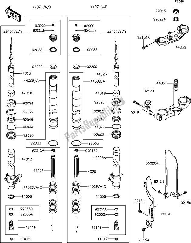 All parts for the E-9 Front Fork(2/2) of the Kawasaki KX 85 2017