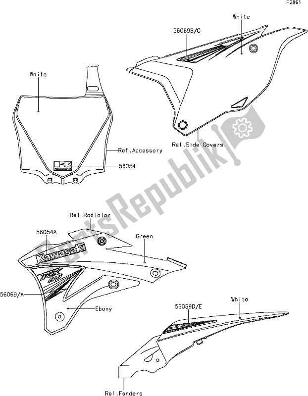 Tutte le parti per il F-4 Decals(cef) del Kawasaki KX 85 2017