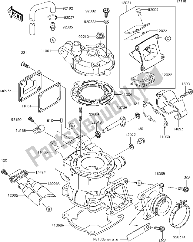 Alle onderdelen voor de 1 Cylinder Head/cylinder van de Kawasaki KX 85 2019