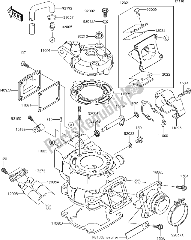 Tutte le parti per il 1 Cylinder Head/cylinder del Kawasaki KX 85 2019