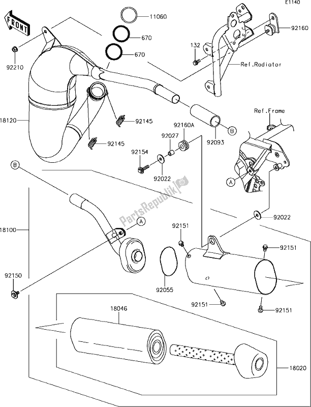 Alle onderdelen voor de 3 Muffler(s) van de Kawasaki KX 85 2019